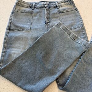 Michael Kors Women's Blue Front Pocket Button Fly Jeans Size 12 Large Wide Leg